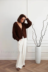 Fashionable Loose Fit V Neck Knit Sweater