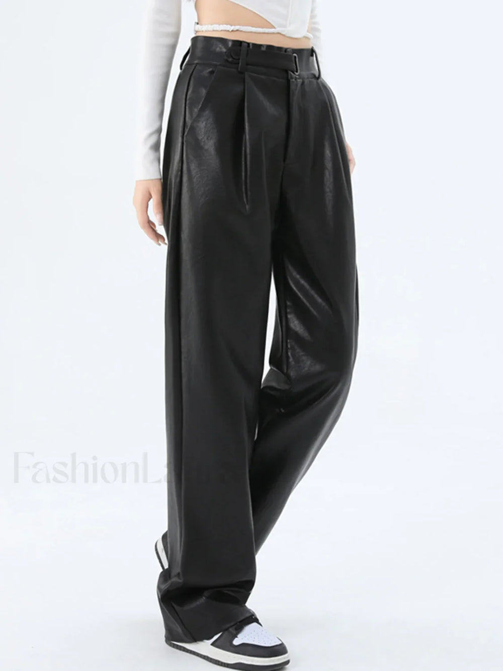 Faux Leather Graceful Straight Leg Pants Pants
