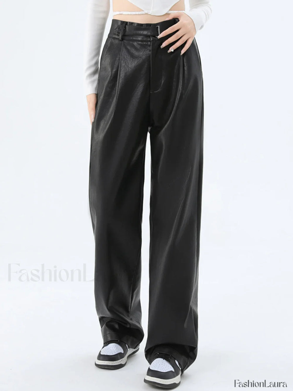 Faux Leather Graceful Straight Leg Pants Pants