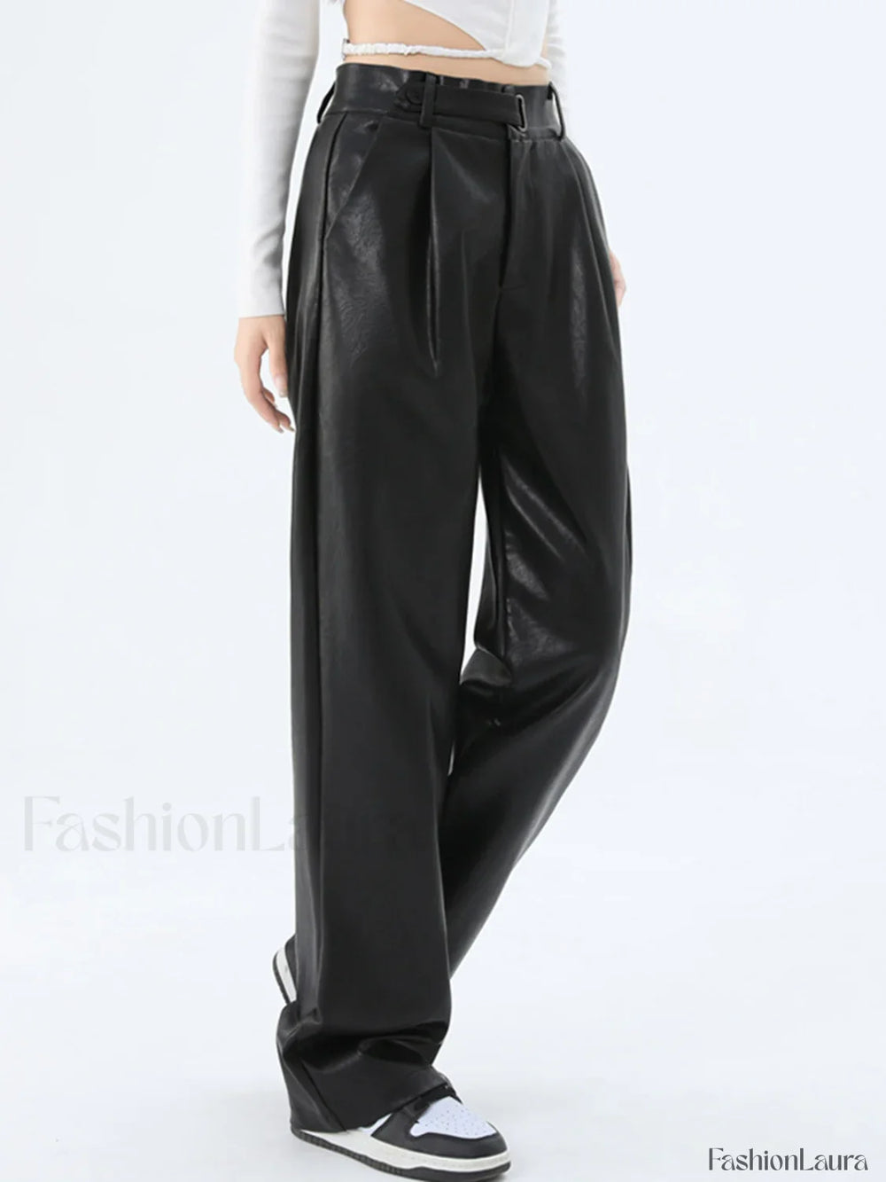 Faux Leather Graceful Straight Leg Pants Pants