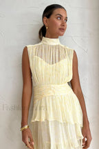 Faye Sleeveless Stylish Ruched Midi Dress