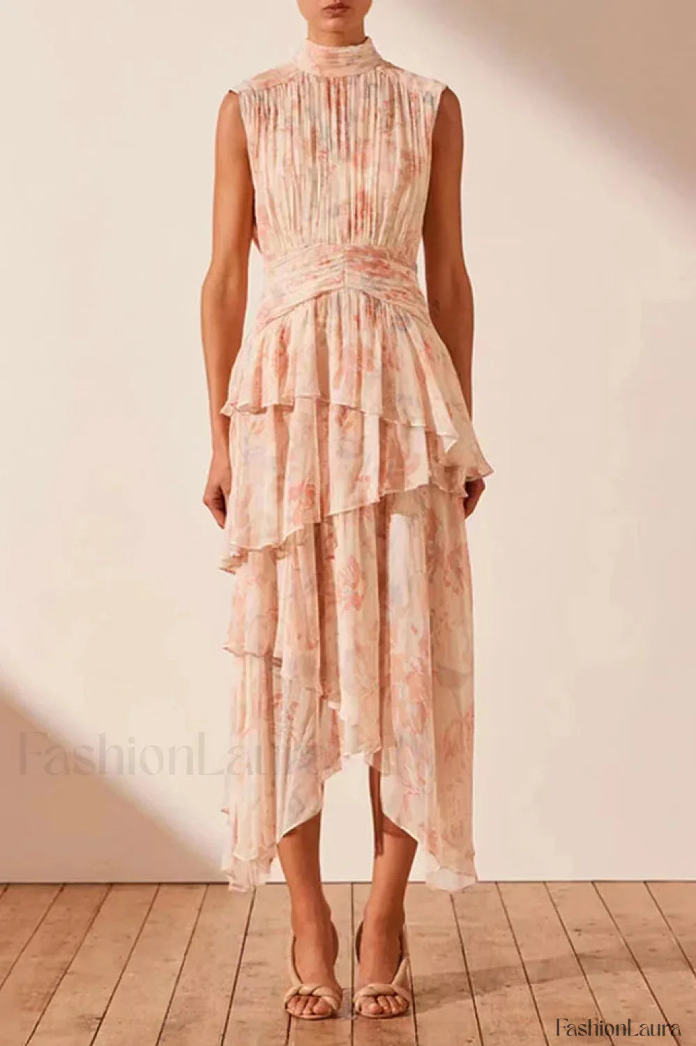 Faye Sleeveless Stylish Ruched Midi Dress S / Faye Print