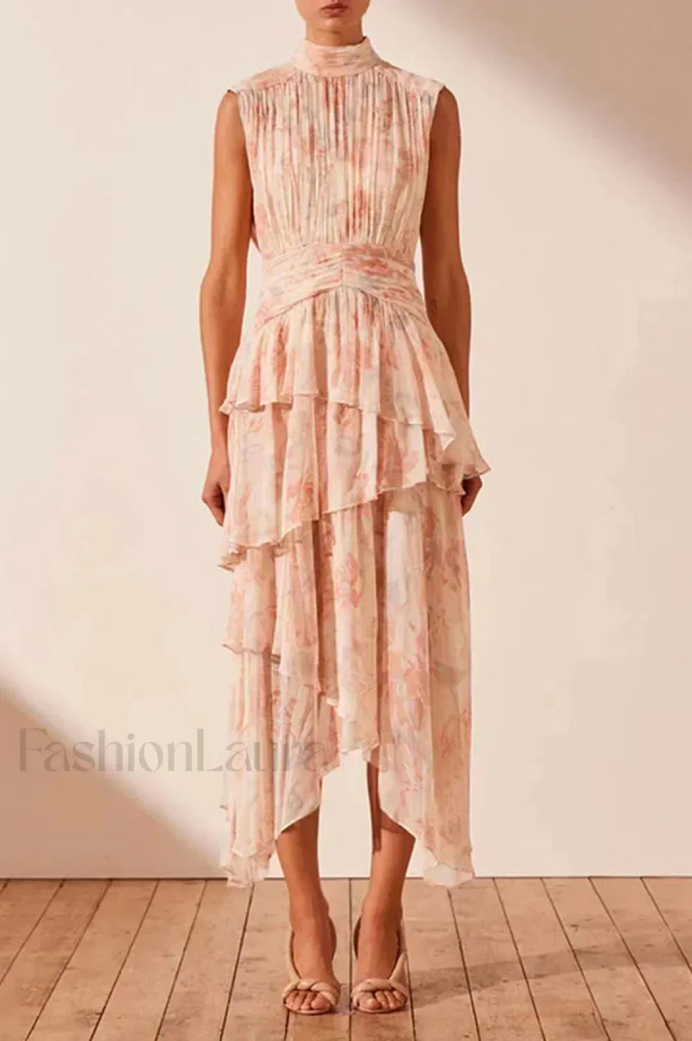 Faye Sleeveless Stylish Ruched Midi Dress S / Faye Print