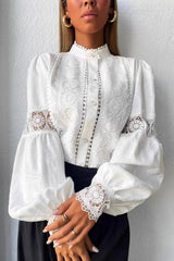 Lace Paneled Lantern Sleeve Blouse