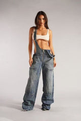 Low Rise Wide Leg Overall Jeans
