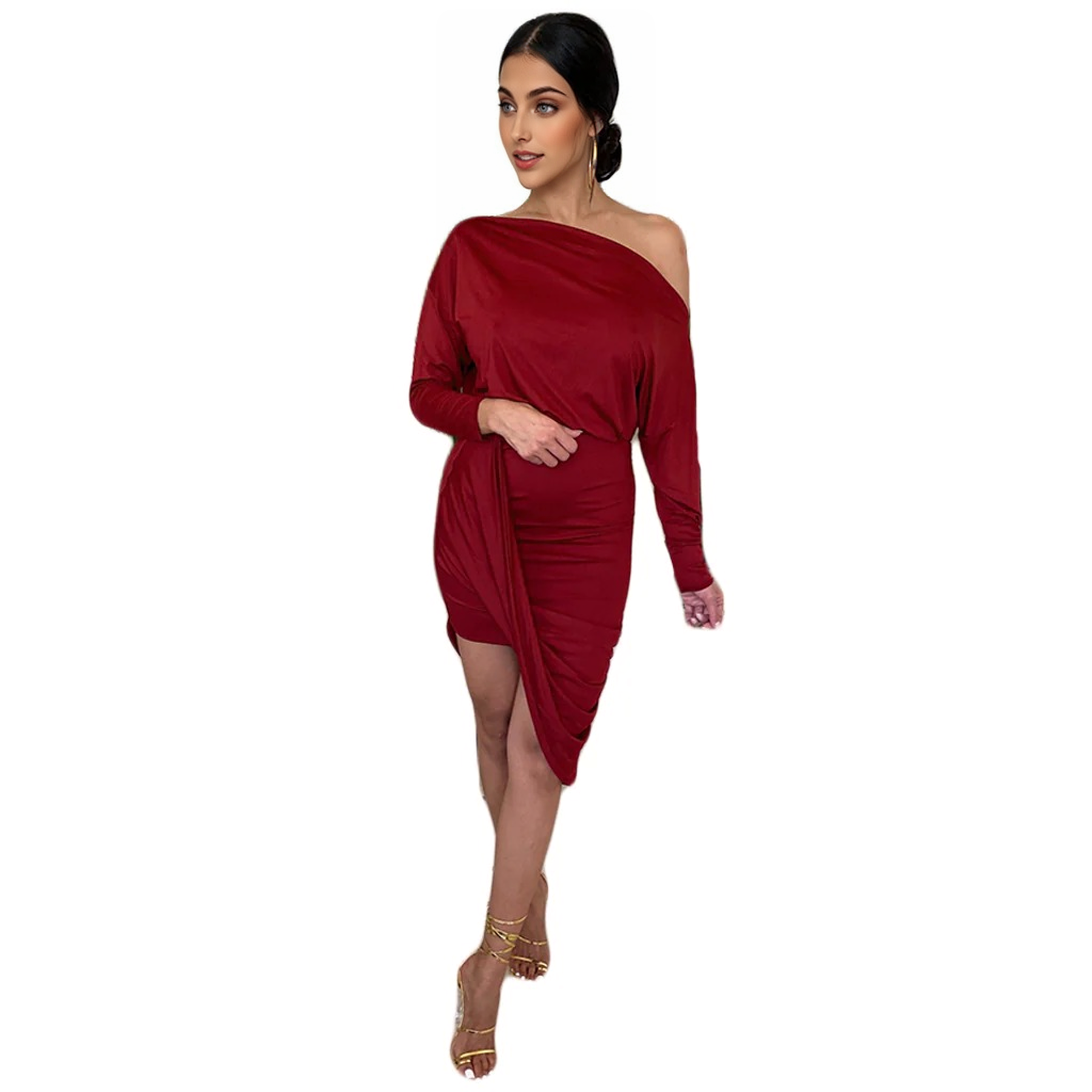 Julia Fashion - Long Sleeve Ruched Party Dress