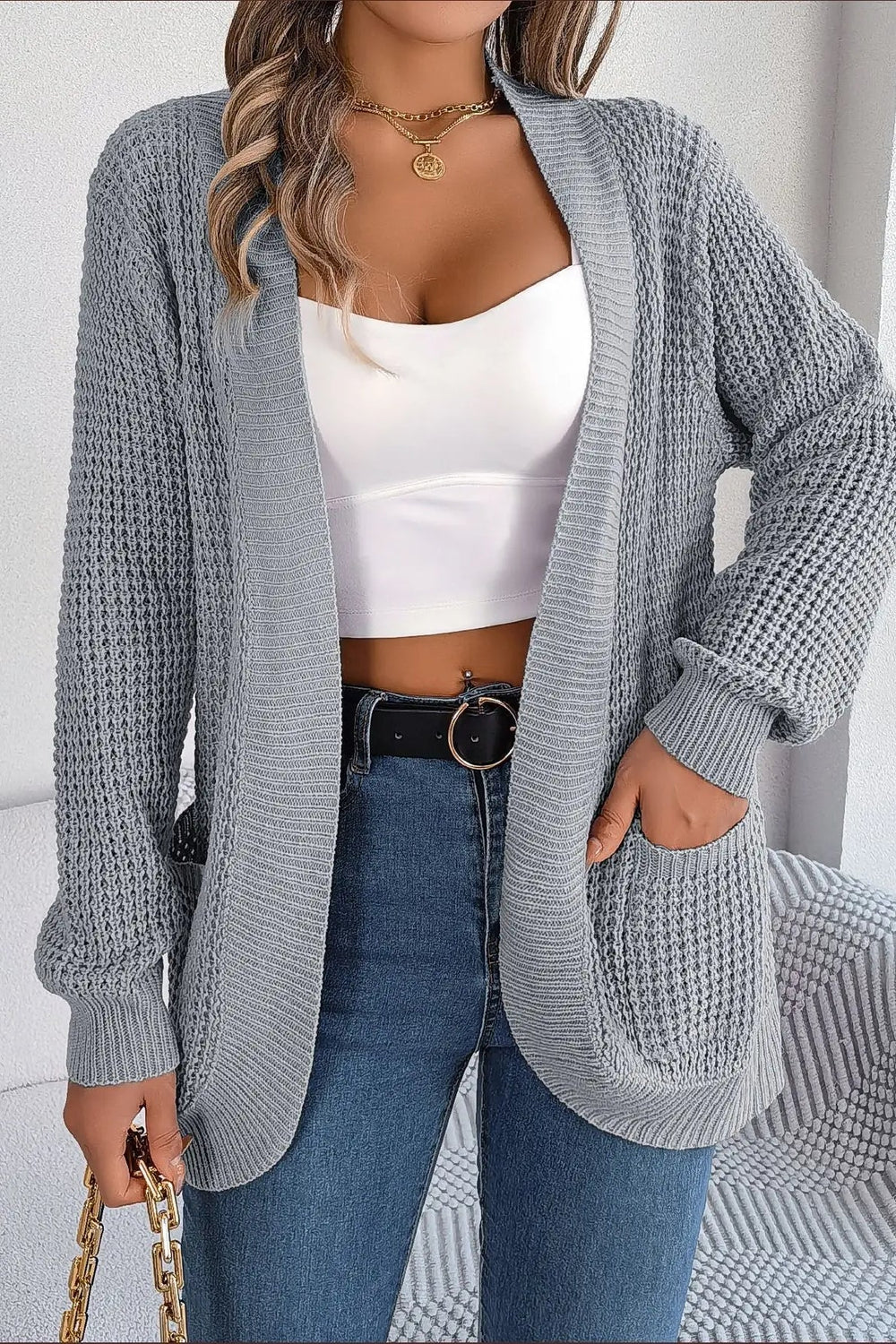 Loose Knit Pocket Cardigan Grey / S