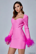 Feather Long Stylish Sleeve Bustier Dress