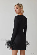 Feather Long Stylish Sleeve Bustier Dress