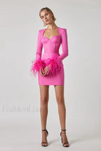 Feather Long Stylish Sleeve Bustier Dress
