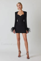 Feather Long Stylish Sleeve Bustier Dress