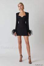 Feather Long Stylish Sleeve Bustier Dress