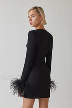 Feather Long Stylish Sleeve Bustier Dress