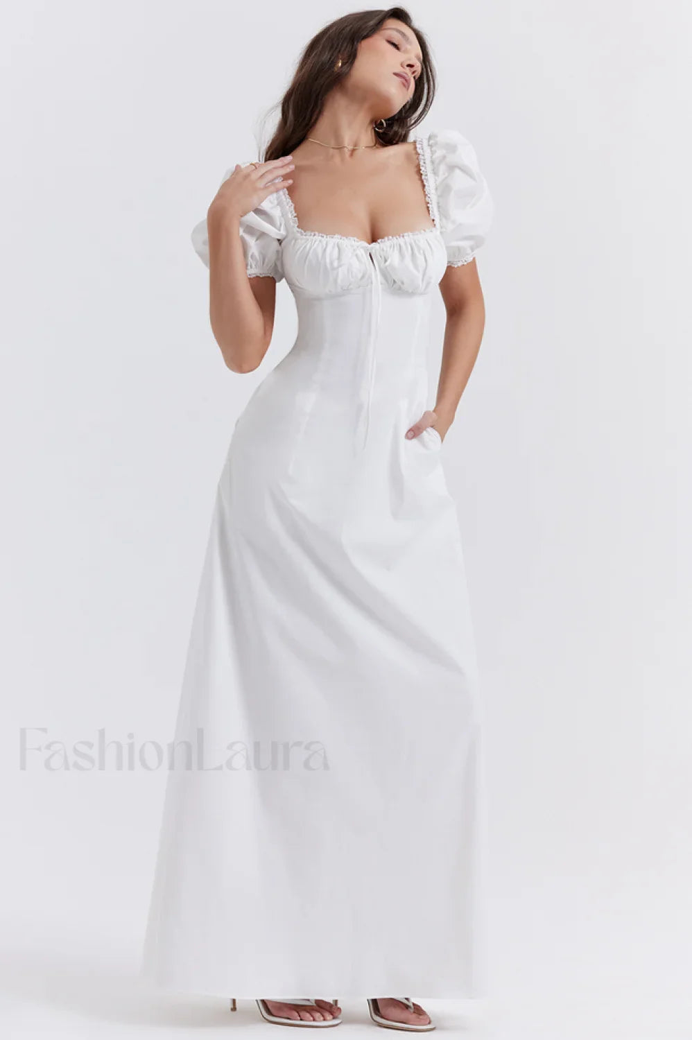 Felizia White Stylish Puff Sleeve Sundress