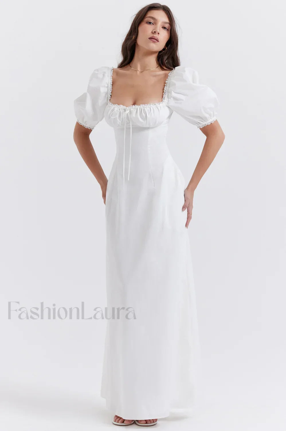 Felizia White Stylish Puff Sleeve Sundress