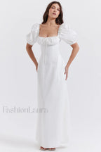 Felizia White Stylish Puff Sleeve Sundress