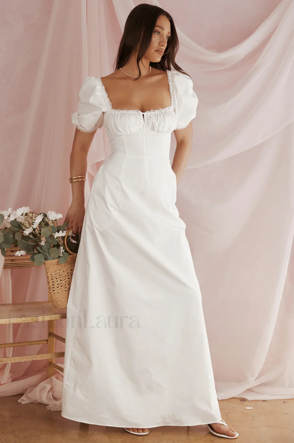 Felizia White Stylish Puff Sleeve Sundress