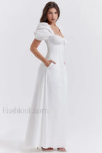 Felizia White Stylish Puff Sleeve Sundress