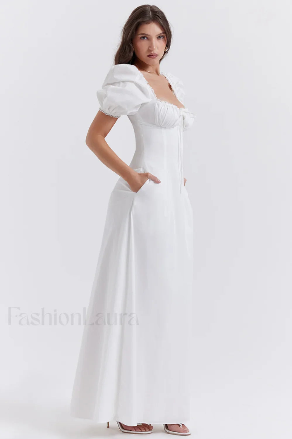 Felizia White Stylish Puff Sleeve Sundress
