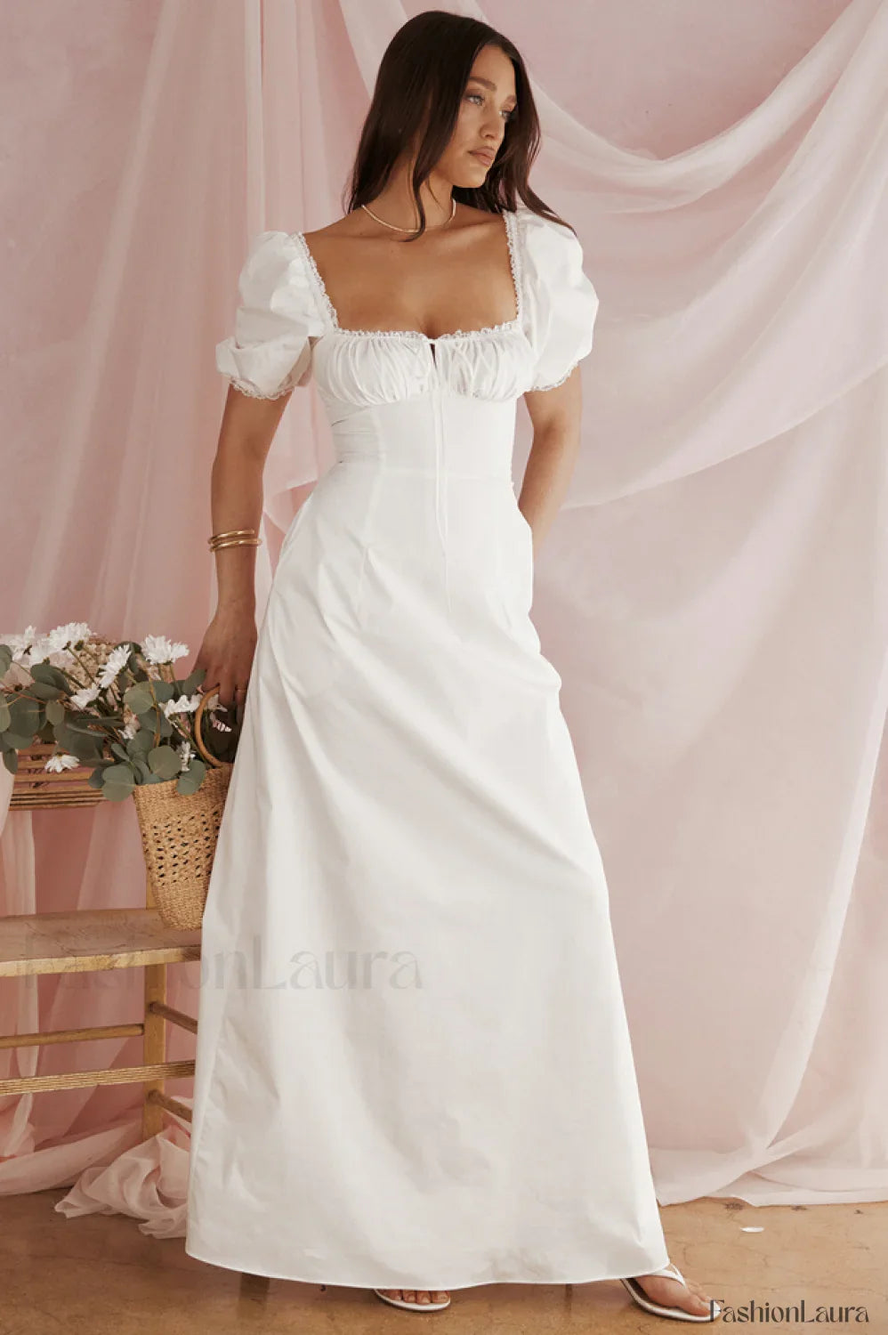 Felizia White Stylish Puff Sleeve Sundress