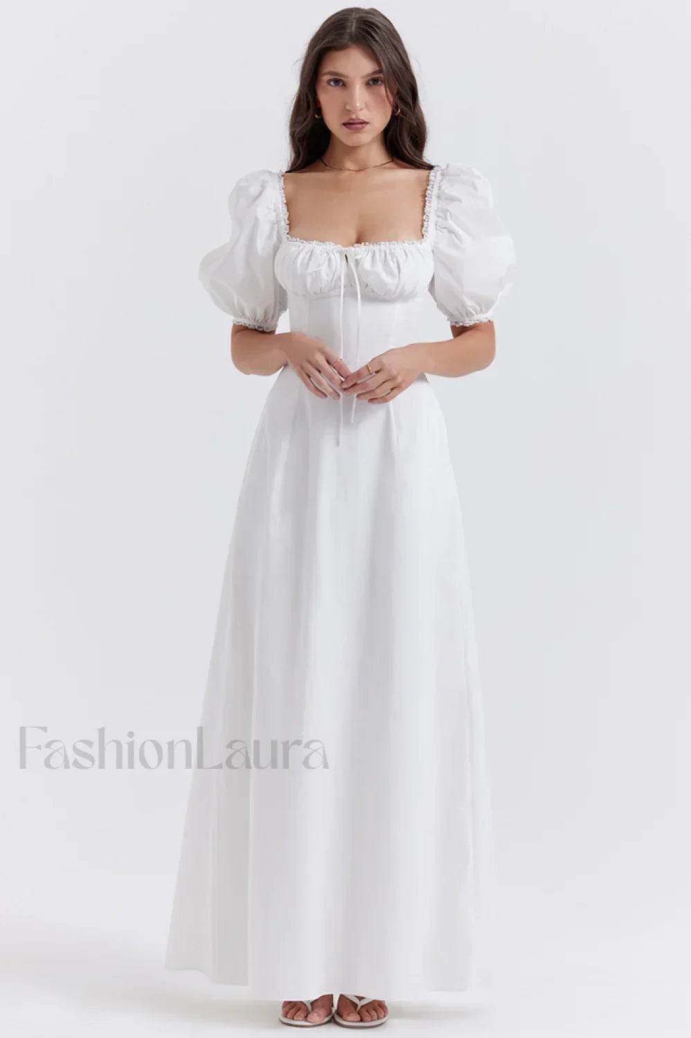Felizia White Stylish Puff Sleeve Sundress