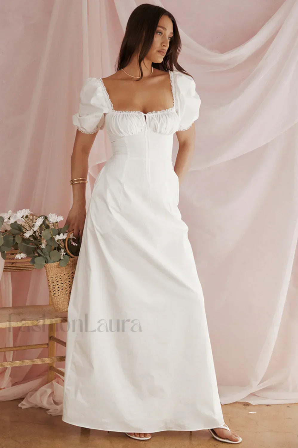 Felizia White Stylish Puff Sleeve Sundress