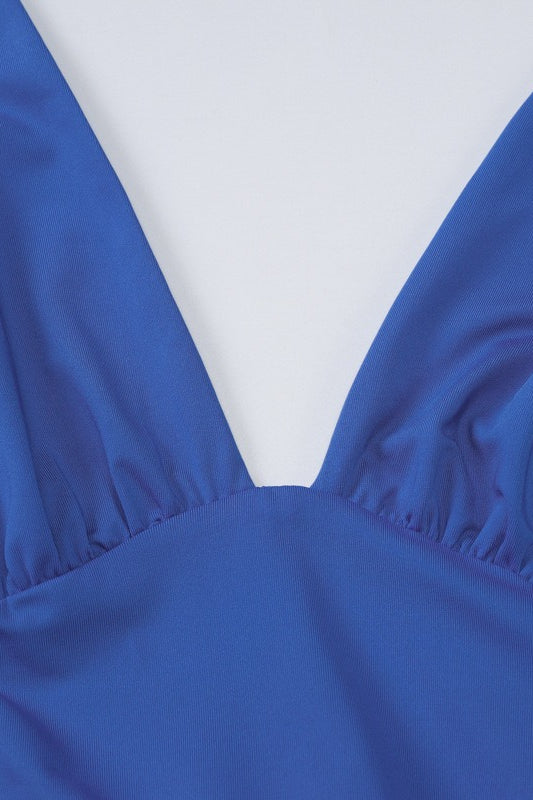 Solid V Neck Halter Backless Formal Dress