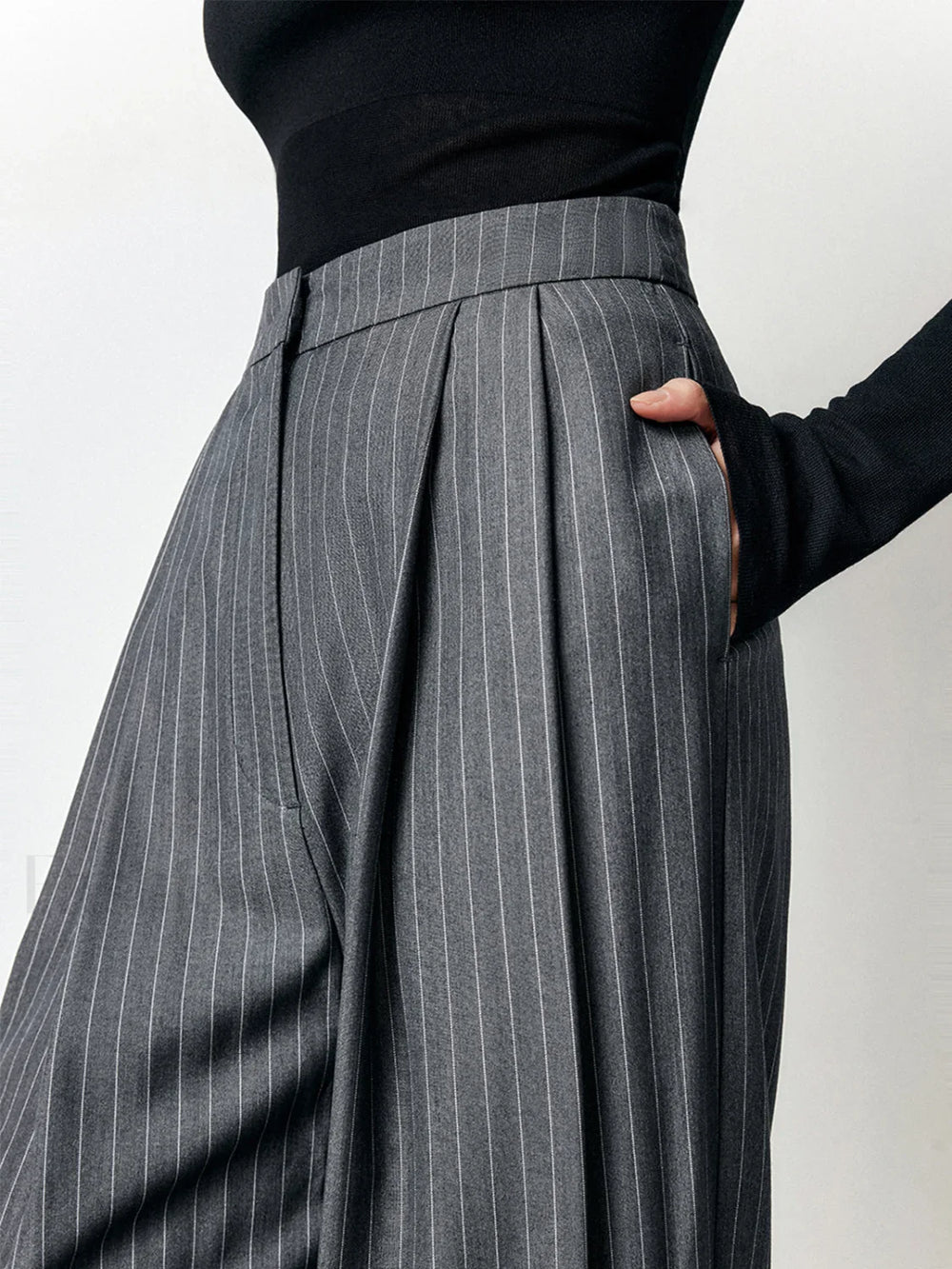 First Choice Pinstripe Trendy Wide Leg Dress Pants Pants