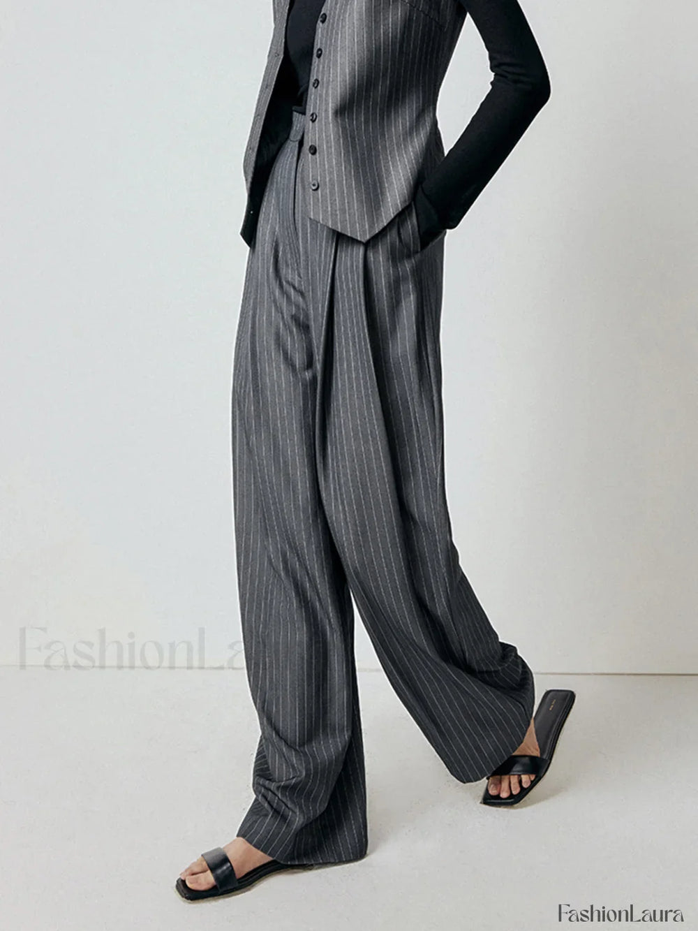 First Choice Pinstripe Trendy Wide Leg Dress Pants Pants