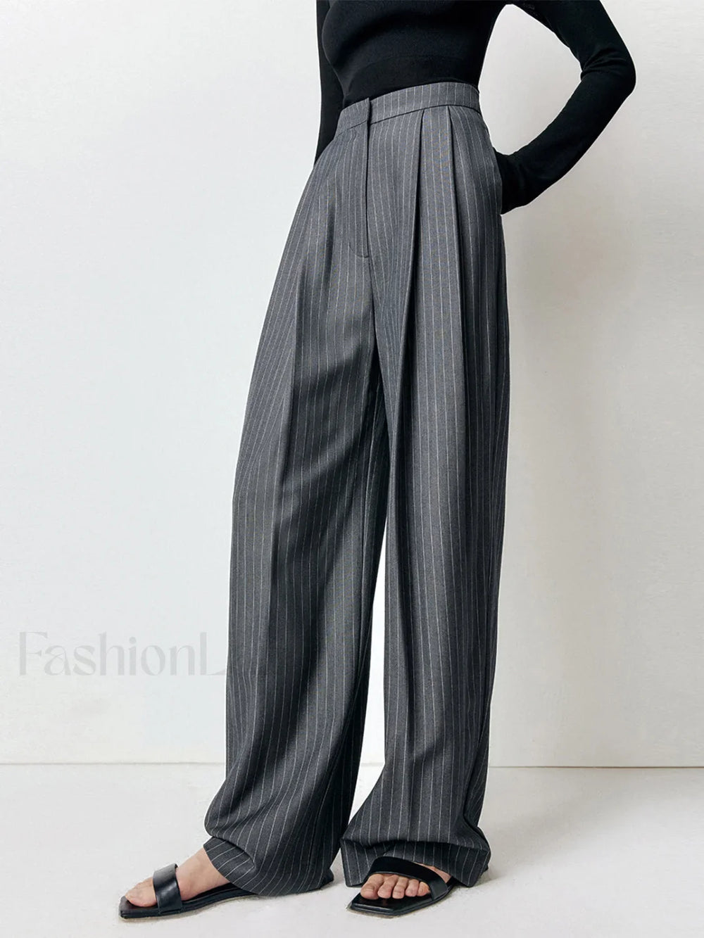 First Choice Pinstripe Trendy Wide Leg Dress Pants Pants