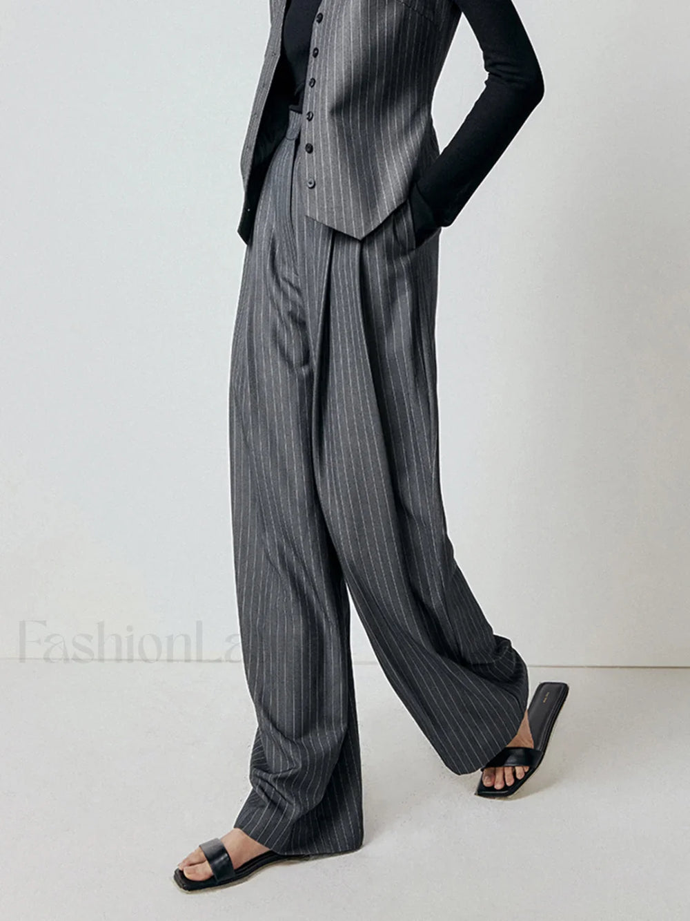 First Choice Pinstripe Trendy Wide Leg Dress Pants Pants