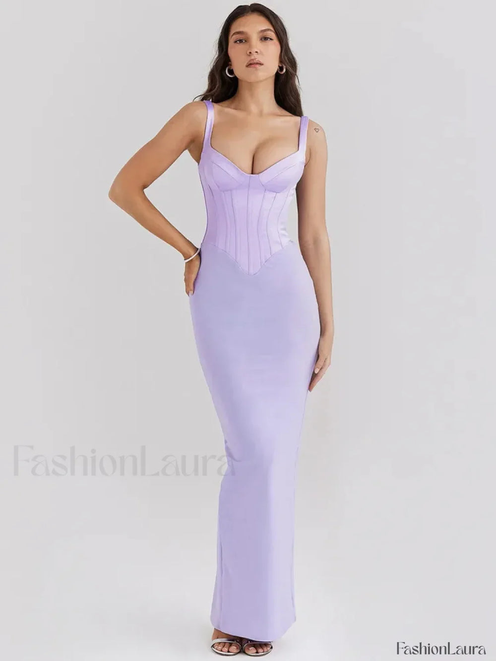 Fishbone Slit Suspender Maxi Dress