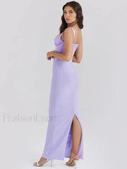 Fishbone Slit Suspender Maxi Dress