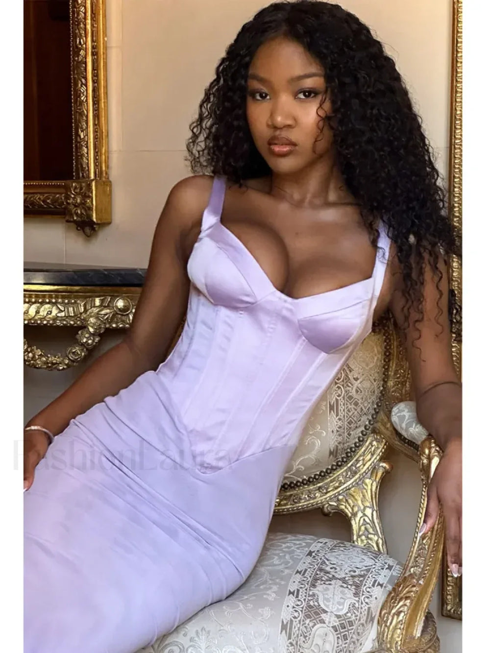 Fishbone Slit Suspender Maxi Dress