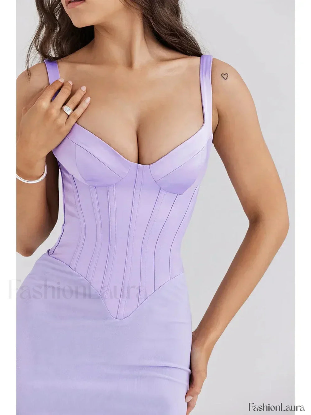 Fishbone Slit Suspender Maxi Dress Lavender / XS