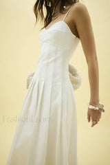 Fishbone Tube Top Sleeveless Waist Flared Maxi Dress