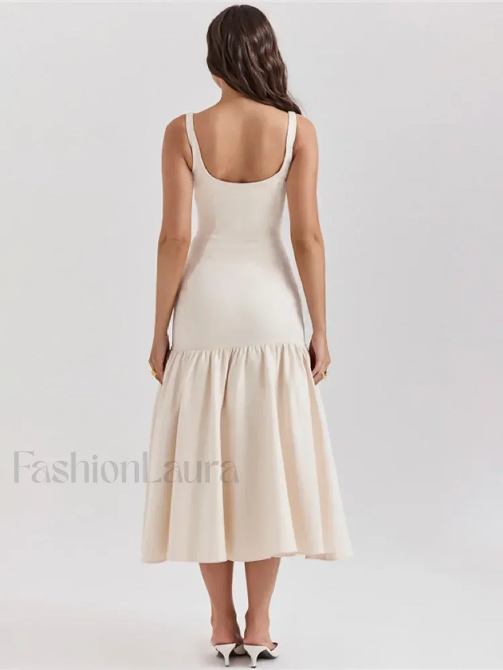 Fishtail Square Collar Midi Dress