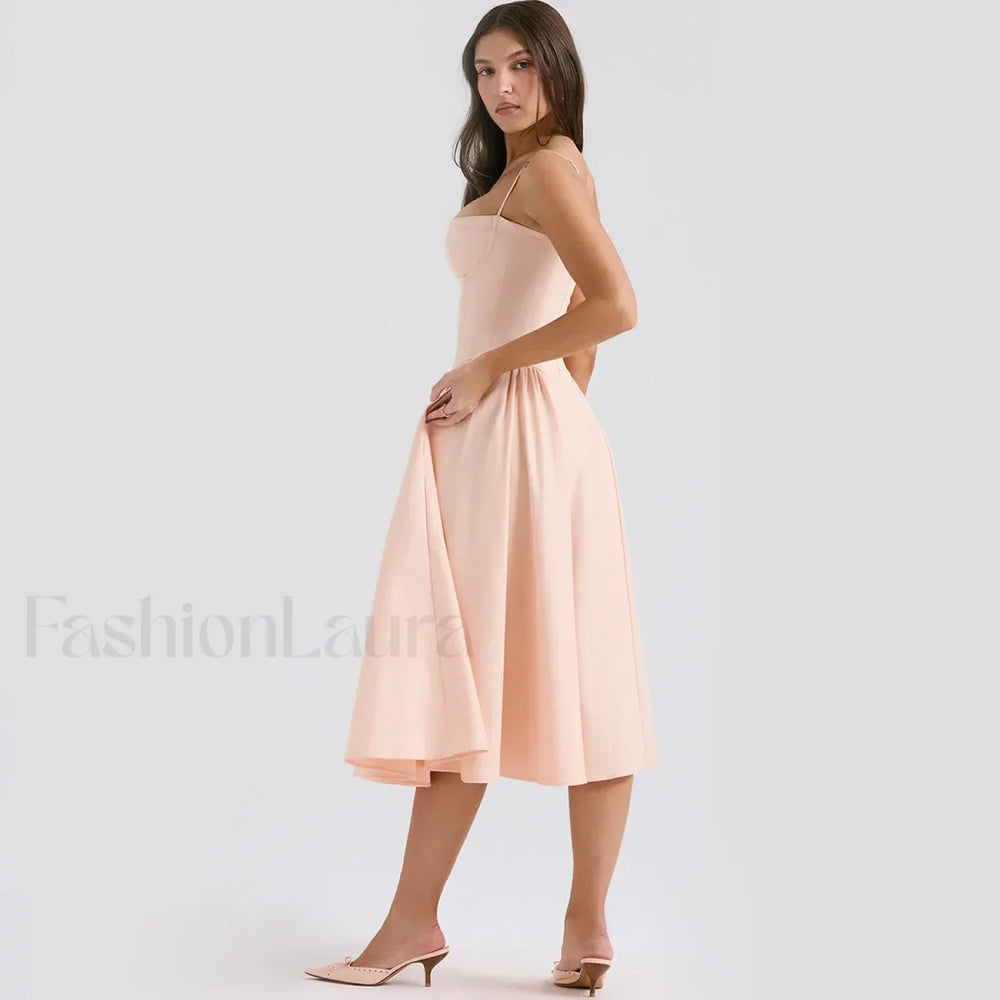 Fit Flare Spaghetti Midi Dress