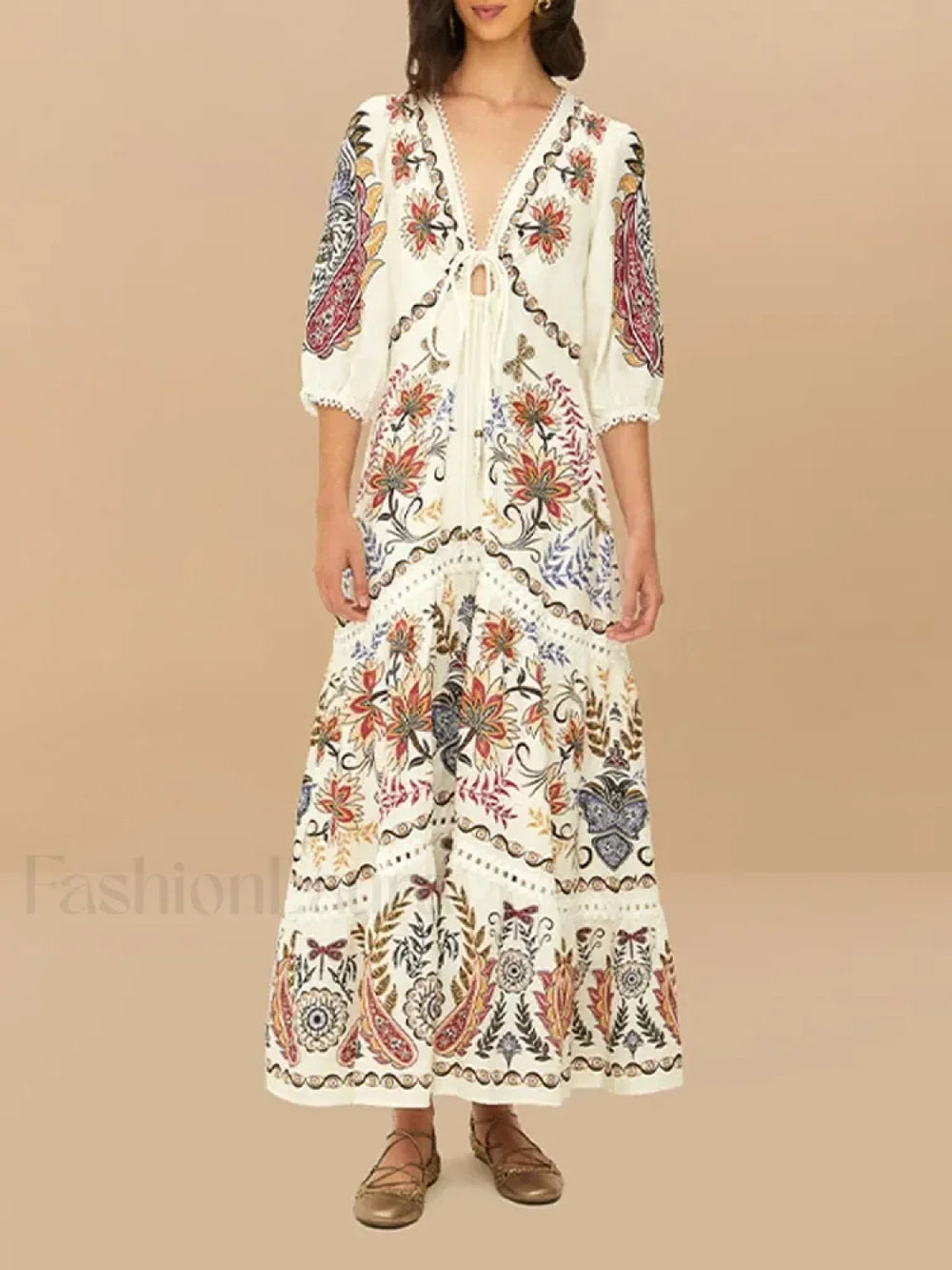 Flax Lantern Sleeve Boho Dress