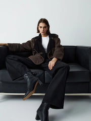 Fleece Lined Shearling Trendy Leather Flight Jacket Fleece Jackets