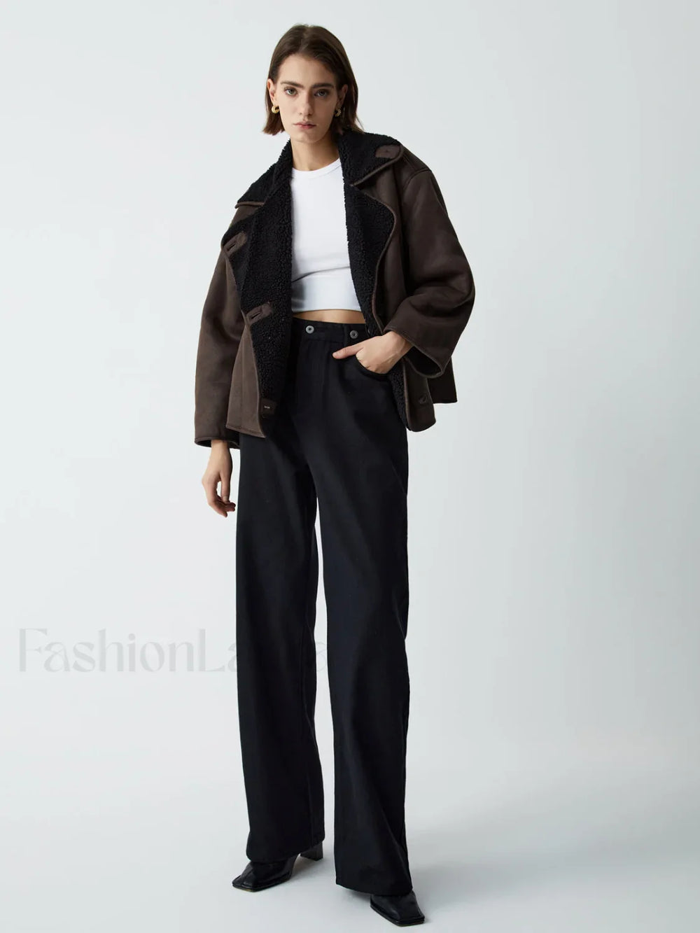 Fleece Lined Shearling Trendy Leather Flight Jacket Fleece Jackets