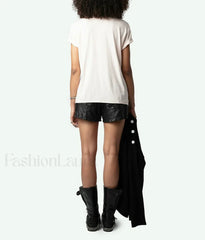 Flocked Crystal Letter T Shirt