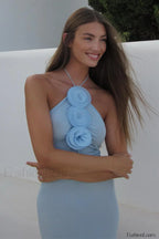 Floral Appliqu茅 Halter Charming Neck Maxi Dress