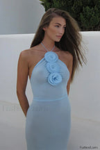 Floral Appliqu茅 Halter Charming Neck Maxi Dress