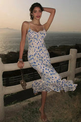 Floral Backless Strappy Maxi Dress French Maxi Dress