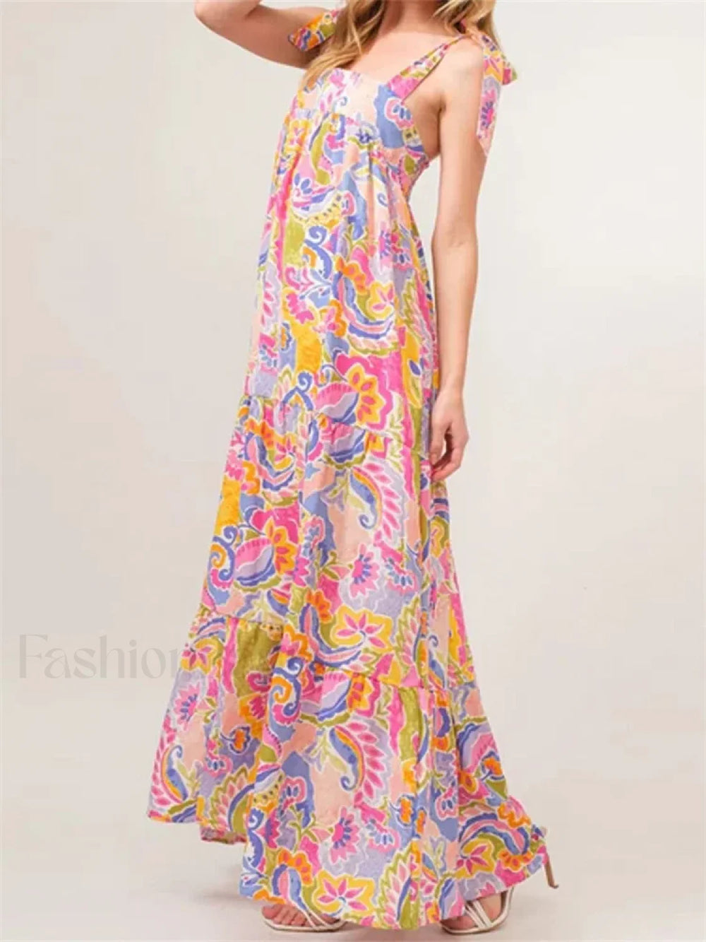 Floral Backless Tie Strap Maxi Dress