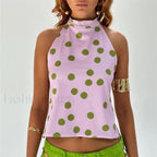 Floral Boho Backless Crop Top PINK / S