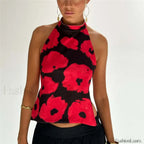 Floral Boho Backless Crop Top BLACK2 / S