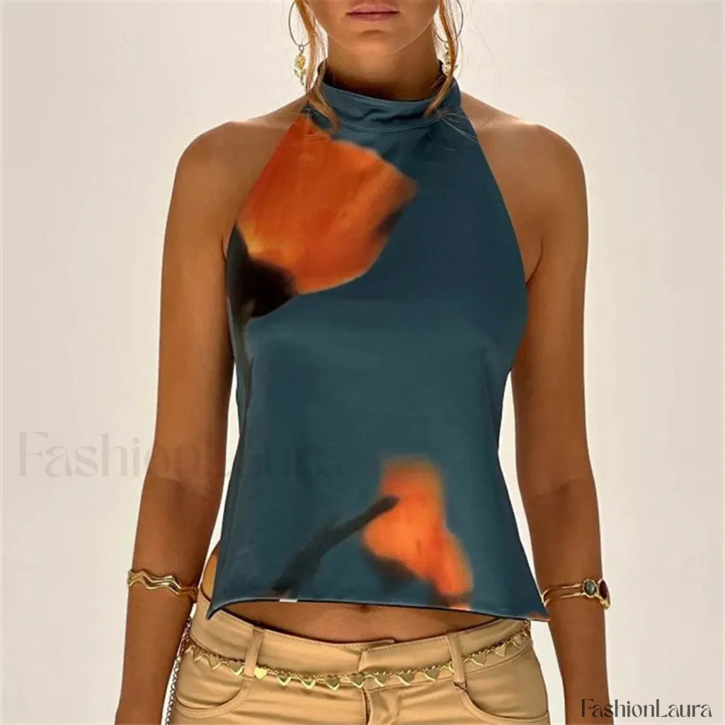 Floral Boho Backless Crop Top GREEN / S