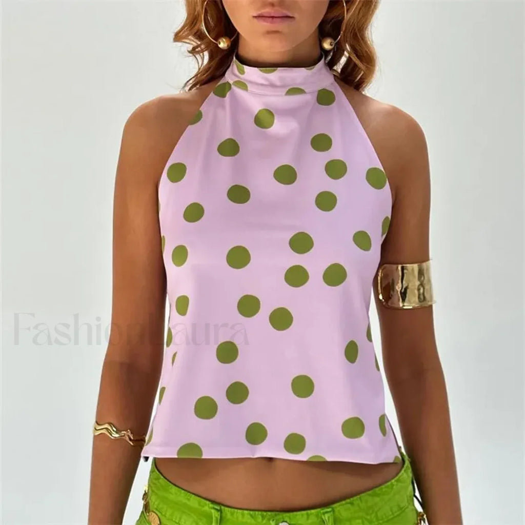 Floral Boho Backless Crop Top PINK / S